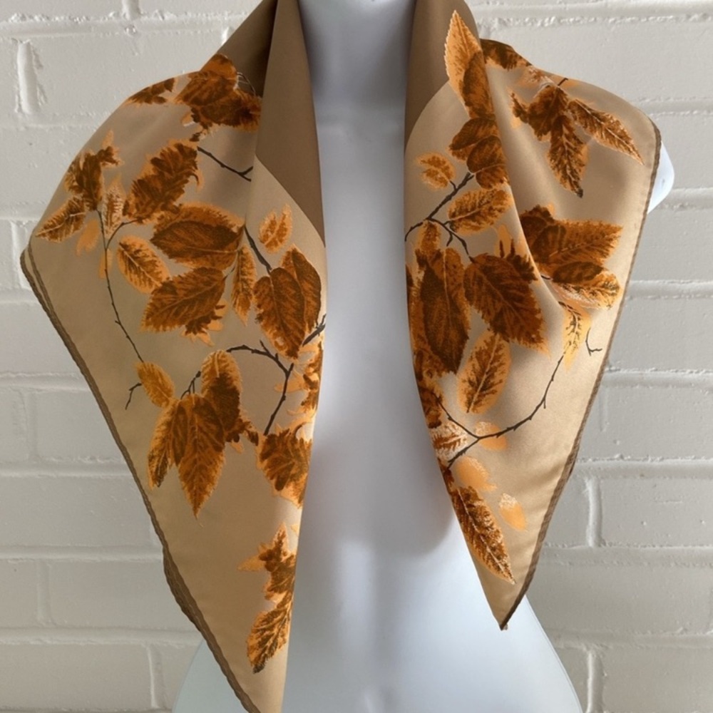Womens Elegant Classic Silk Autumn Leaf Print Dress Scarf-Scarve